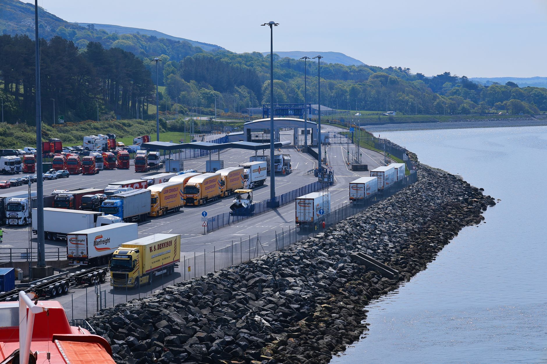Trucks queuing at a freight terminal