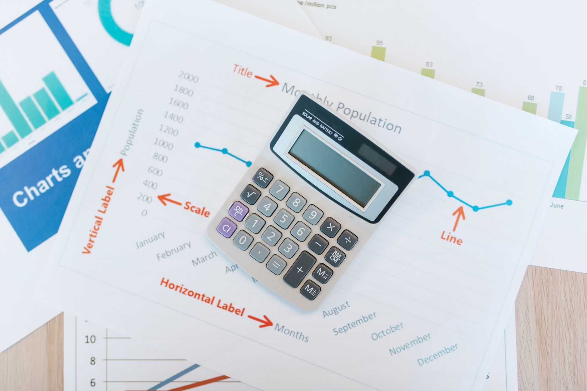 Import customs paperwork and duty entry summaries on a desk with a calculator