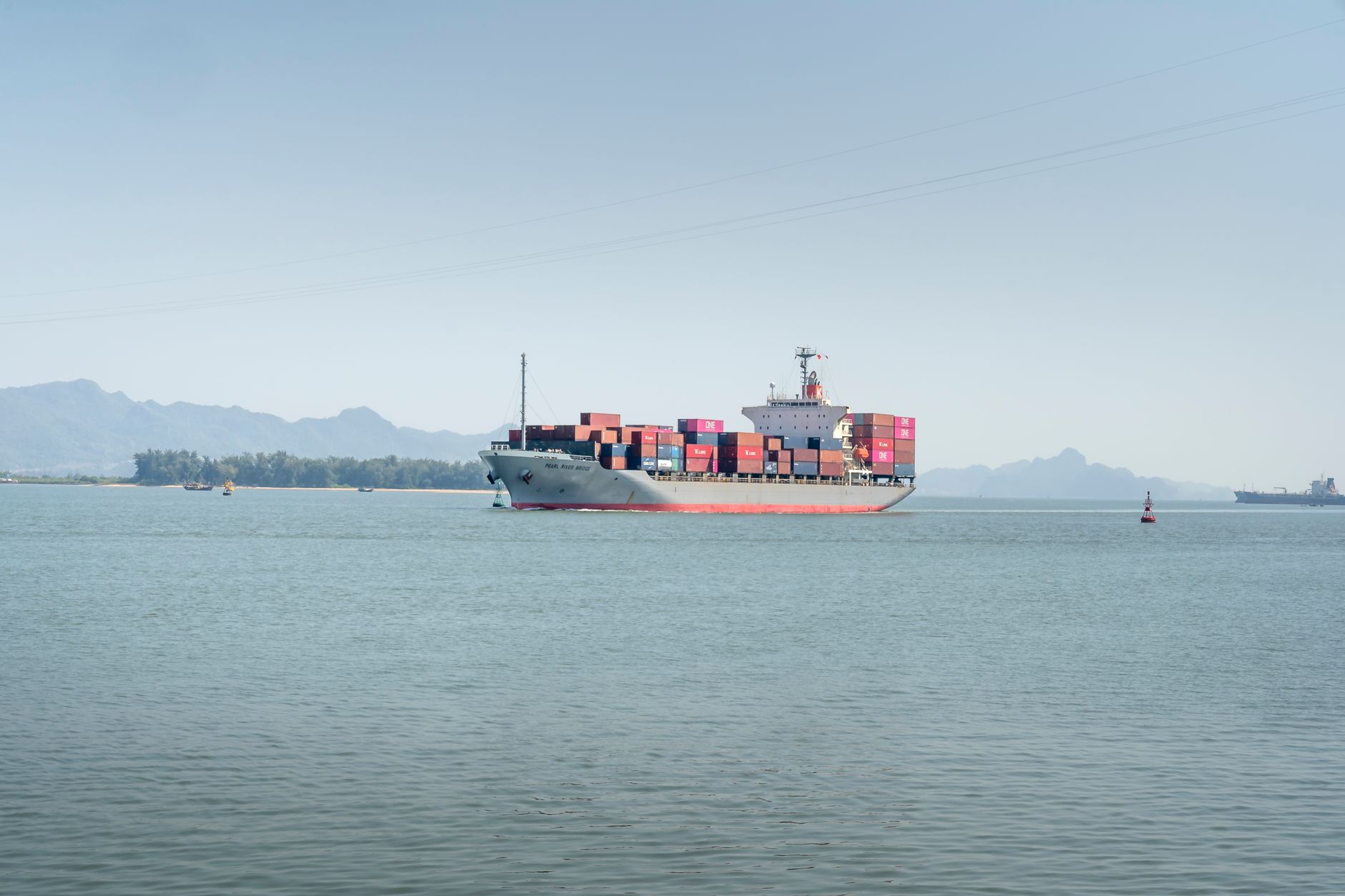 Container ship under way on the open ocean