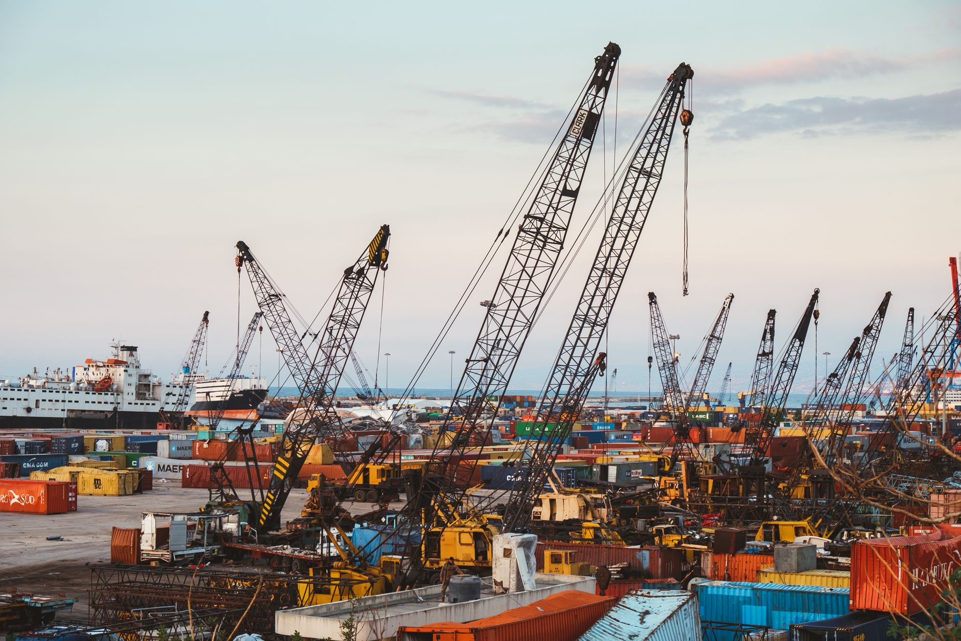 Port cranes and containers at a cargo terminal
