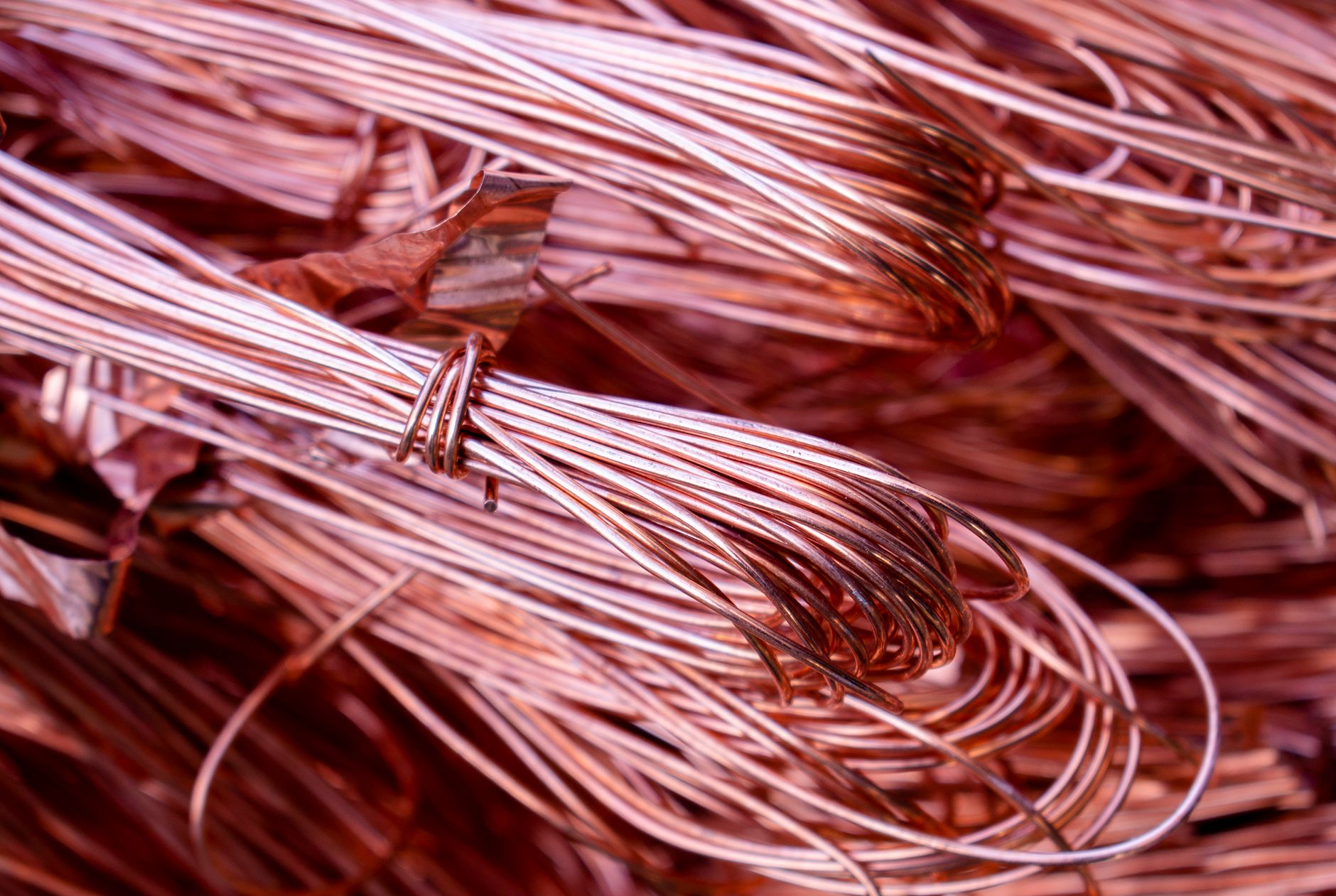 Close-up of bundled bare copper wire
