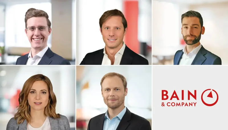 Fünf Beförderungen bei Bain & Company in Deutschland und der Schweiz: Bosch, Oesterle, Piotrowski, Probst, Schmell